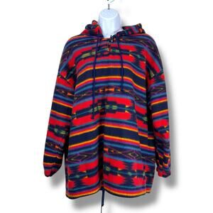 Shenanigans Sweater Womens Large Red Southwestern Hooded Hippie Western Vintage